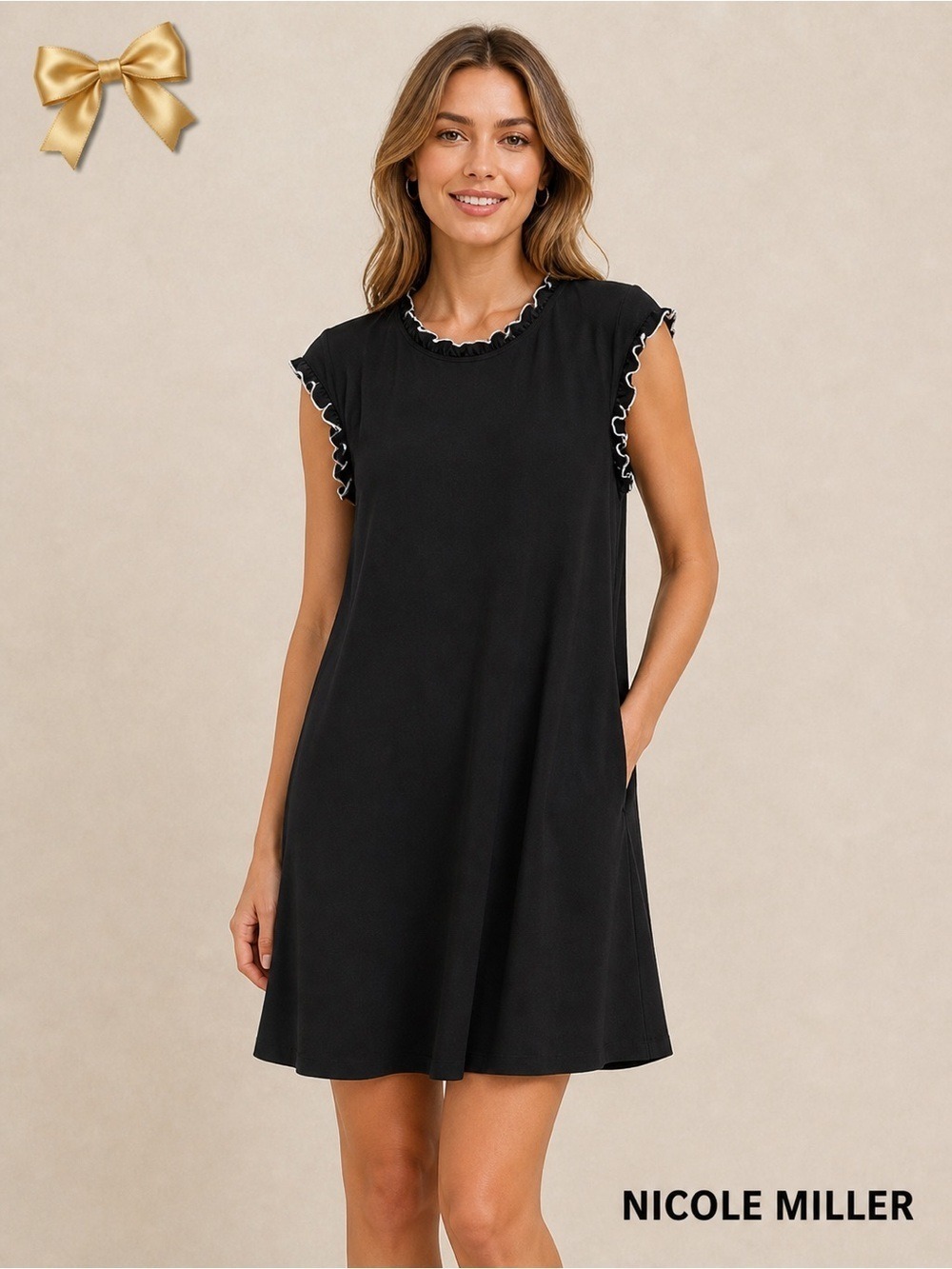 Nicole Miller New York Black Ruffle Trim Sleeveless Dress